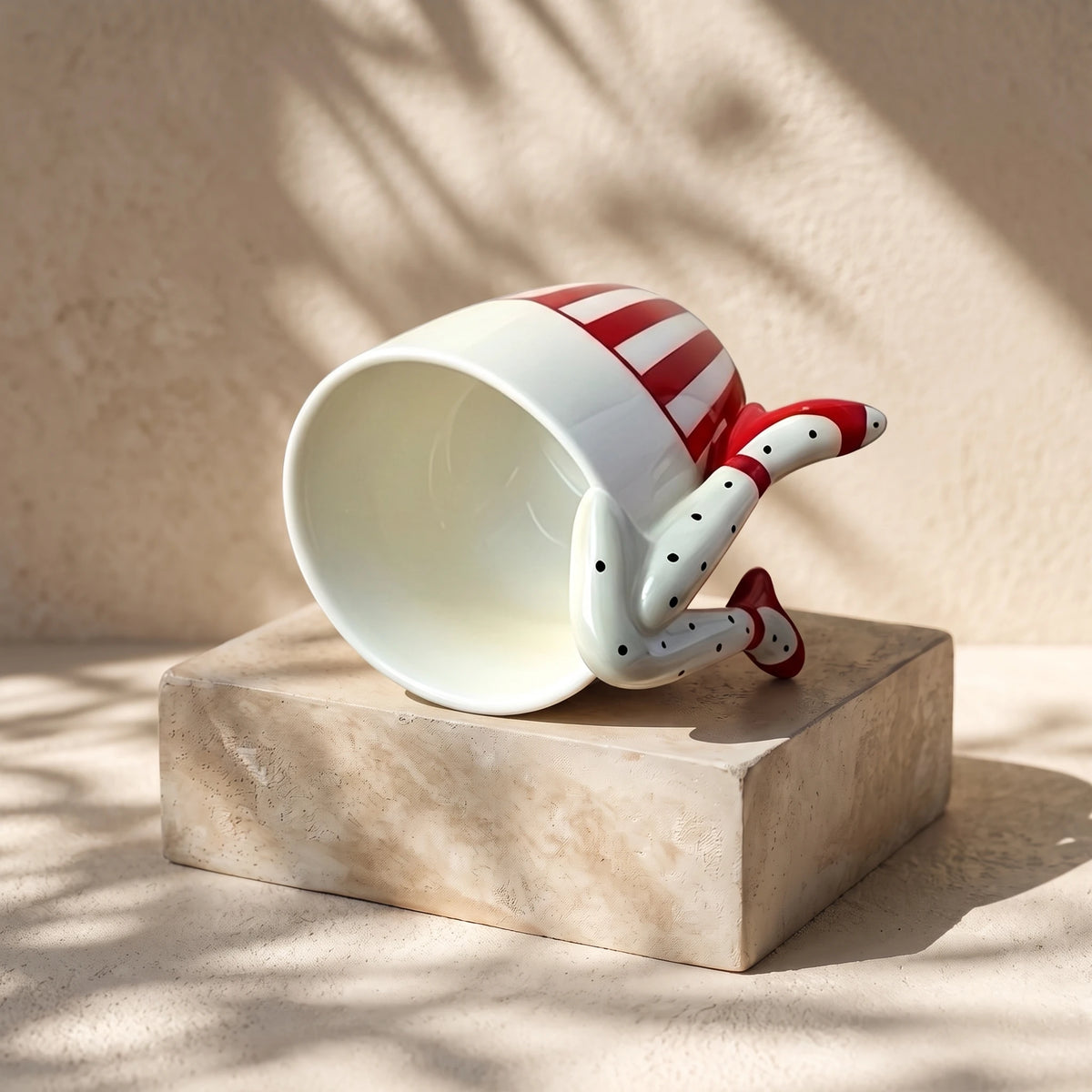 3D Legs Ceramic Mug with Cherry Spoon | Pop Art Sculptural Coffee Cup (9oz)