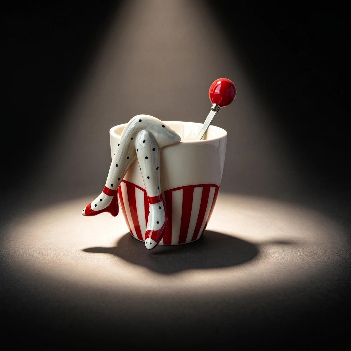 3D Legs Ceramic Mug with Cherry Spoon | Pop Art Sculptural Coffee Cup (9oz)