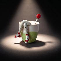 3D Legs Ceramic Mug with Cherry Spoon | Pop Art Sculptural Coffee Cup (9oz)