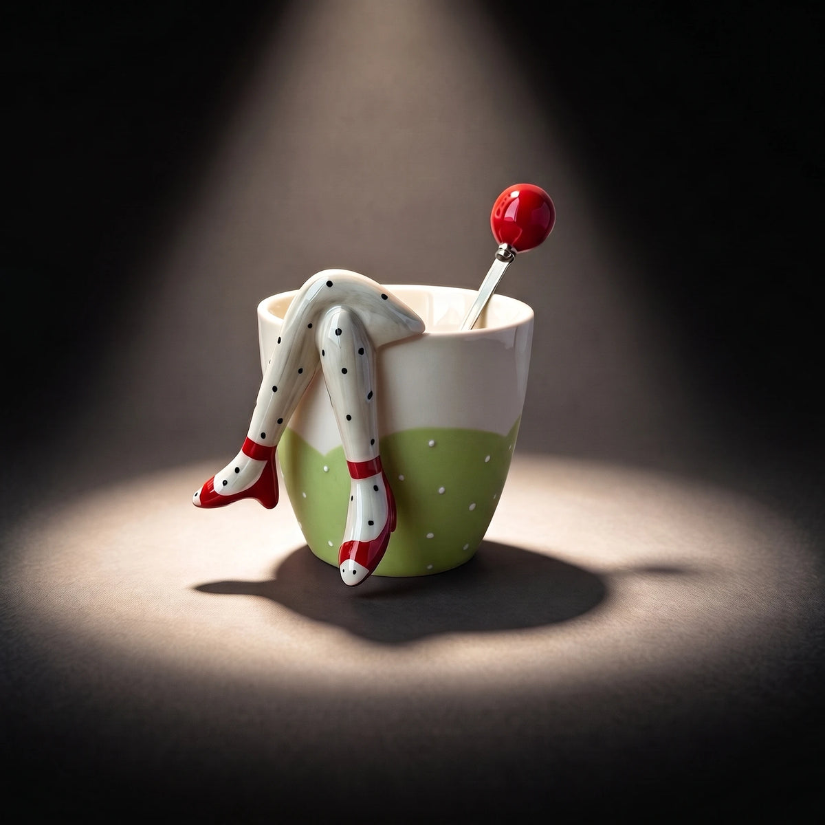 3D Legs Ceramic Mug with Cherry Spoon | Pop Art Sculptural Coffee Cup (9oz)