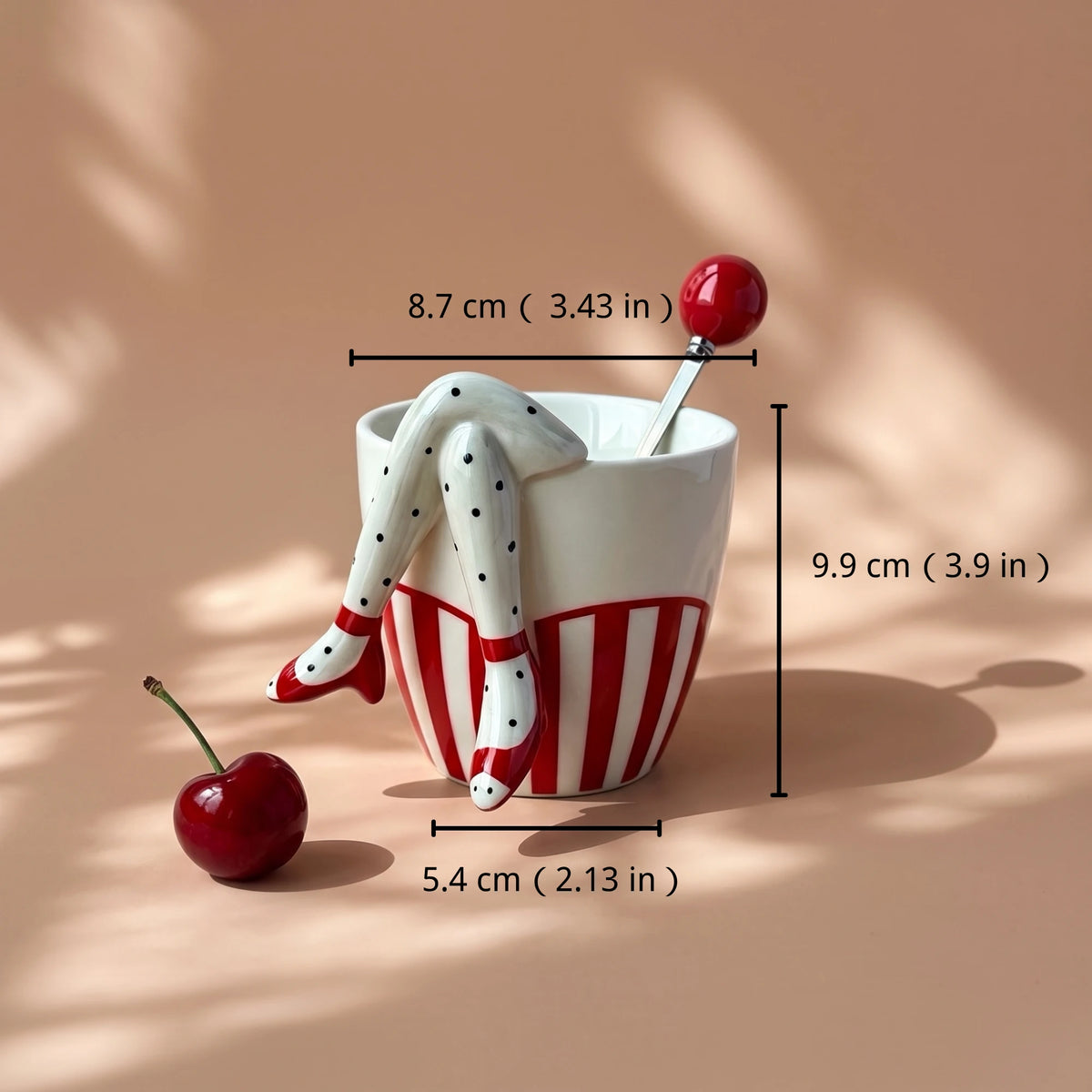 3D Legs Ceramic Mug with Cherry Spoon | Pop Art Sculptural Coffee Cup (9oz)