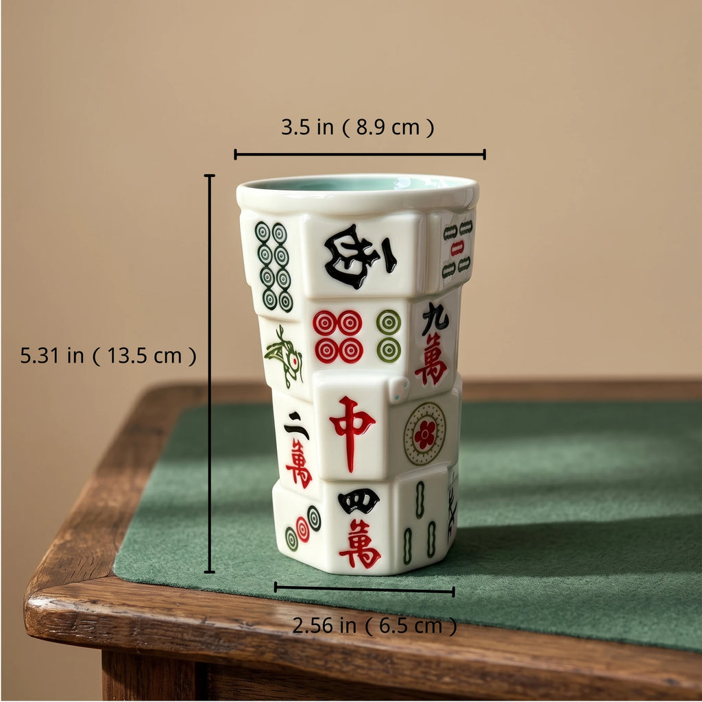 3D Sculpted Mahjong Ceramic Tumbler with Straw | Game Night Gift (14oz)