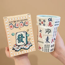 3D Sculpted Mahjong Ceramic Tumbler with Straw | Game Night Gift (14oz)