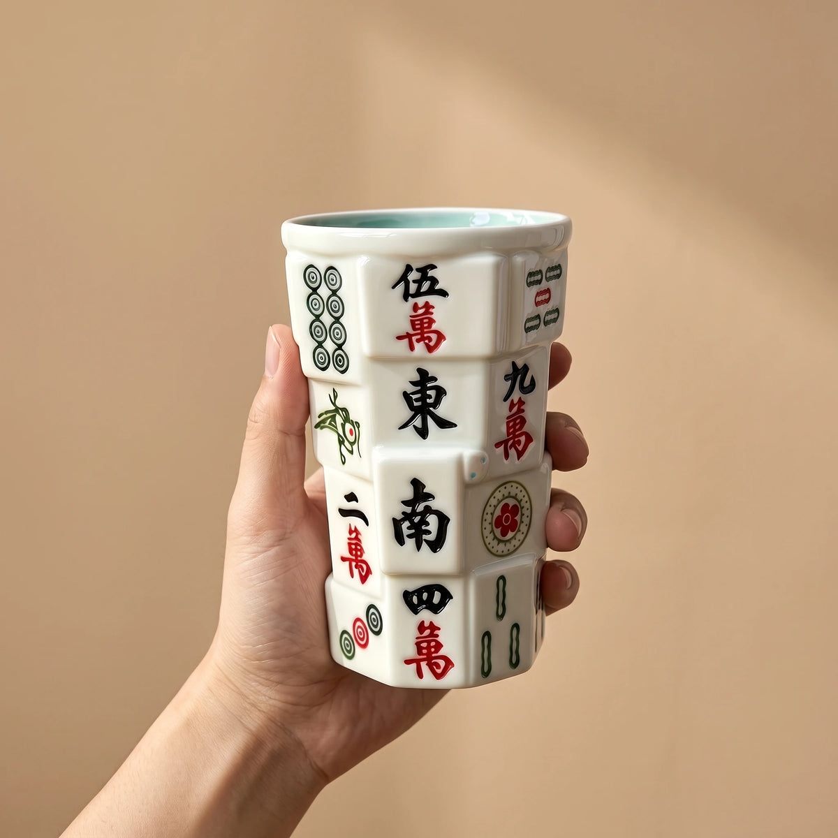 3D Sculpted Mahjong Ceramic Tumbler with Straw | Game Night Gift (14oz)