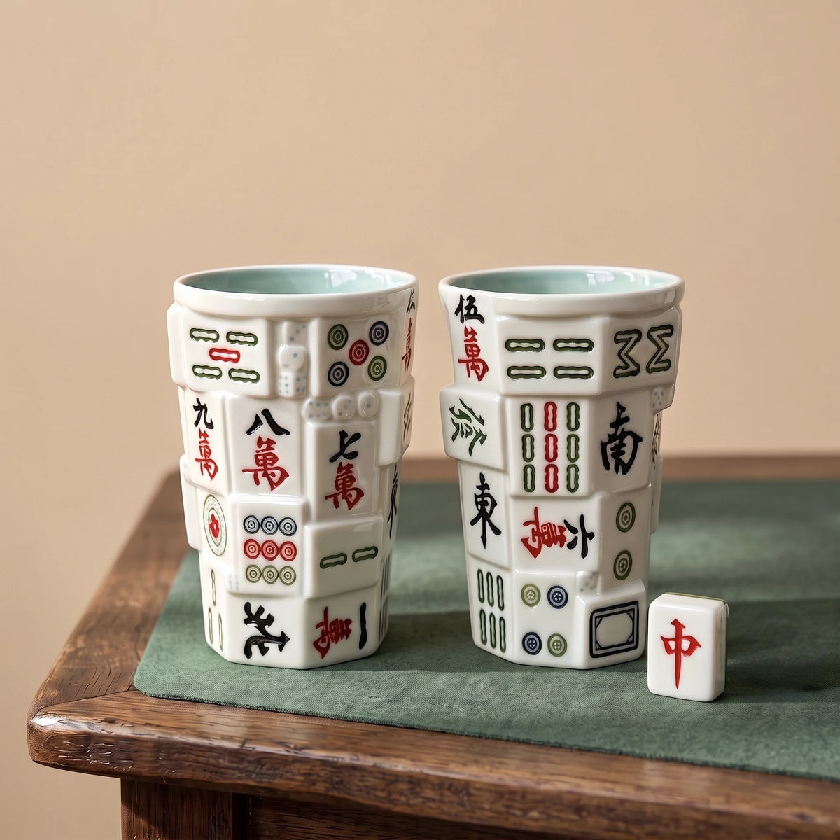 3D Sculpted Mahjong Ceramic Tumbler with Straw | Game Night Gift (14oz)