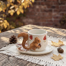 3D Sculpted Squirrel Ceramic Mug & Acorn Saucer Set | 12oz Woodland Cup