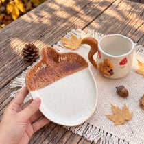 3D Sculpted Squirrel Ceramic Mug & Acorn Saucer Set | 12oz Woodland Cup