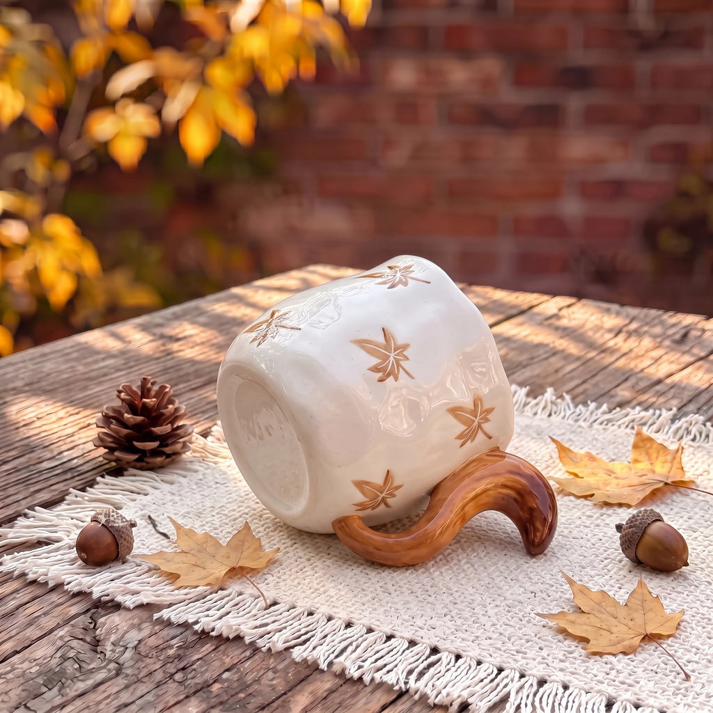 3D Sculpted Squirrel Ceramic Mug & Acorn Saucer Set | 12oz Woodland Cup