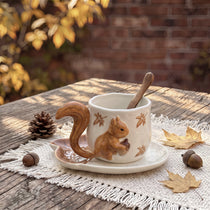 3D Sculpted Squirrel Ceramic Mug & Acorn Saucer Set | 12oz Woodland Cup