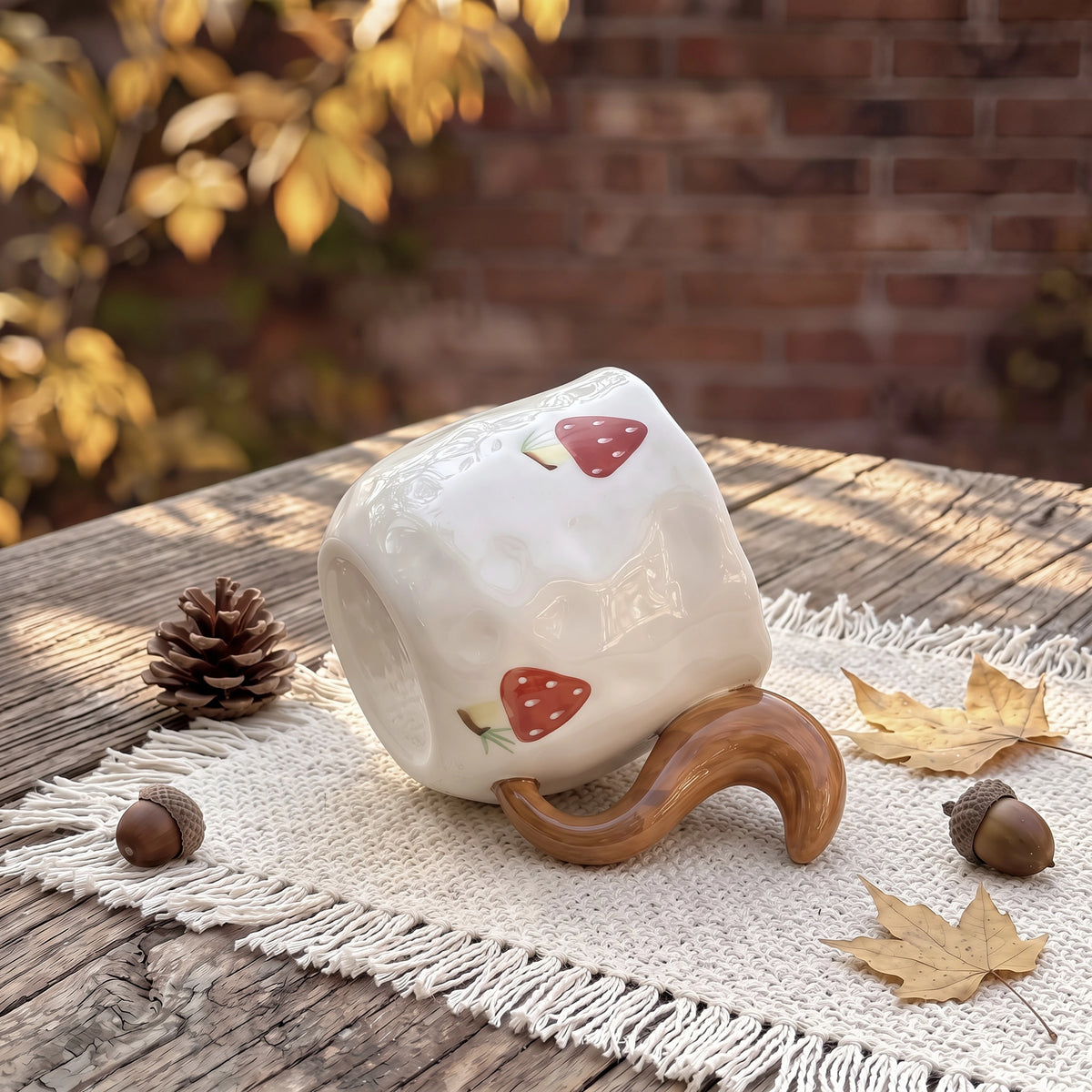 3D Sculpted Squirrel Ceramic Mug & Acorn Saucer Set | 12oz Woodland Cup