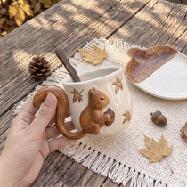 3D Sculpted Squirrel Ceramic Mug & Acorn Saucer Set | 12oz Woodland Cup