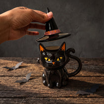 Handcrafted Black Cat Ceramic Mug with Witch Hat Lid | 12oz
