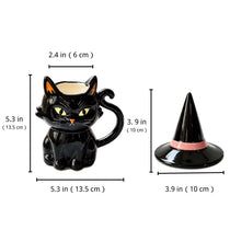Handcrafted Black Cat Ceramic Mug with Witch Hat Lid | 12oz