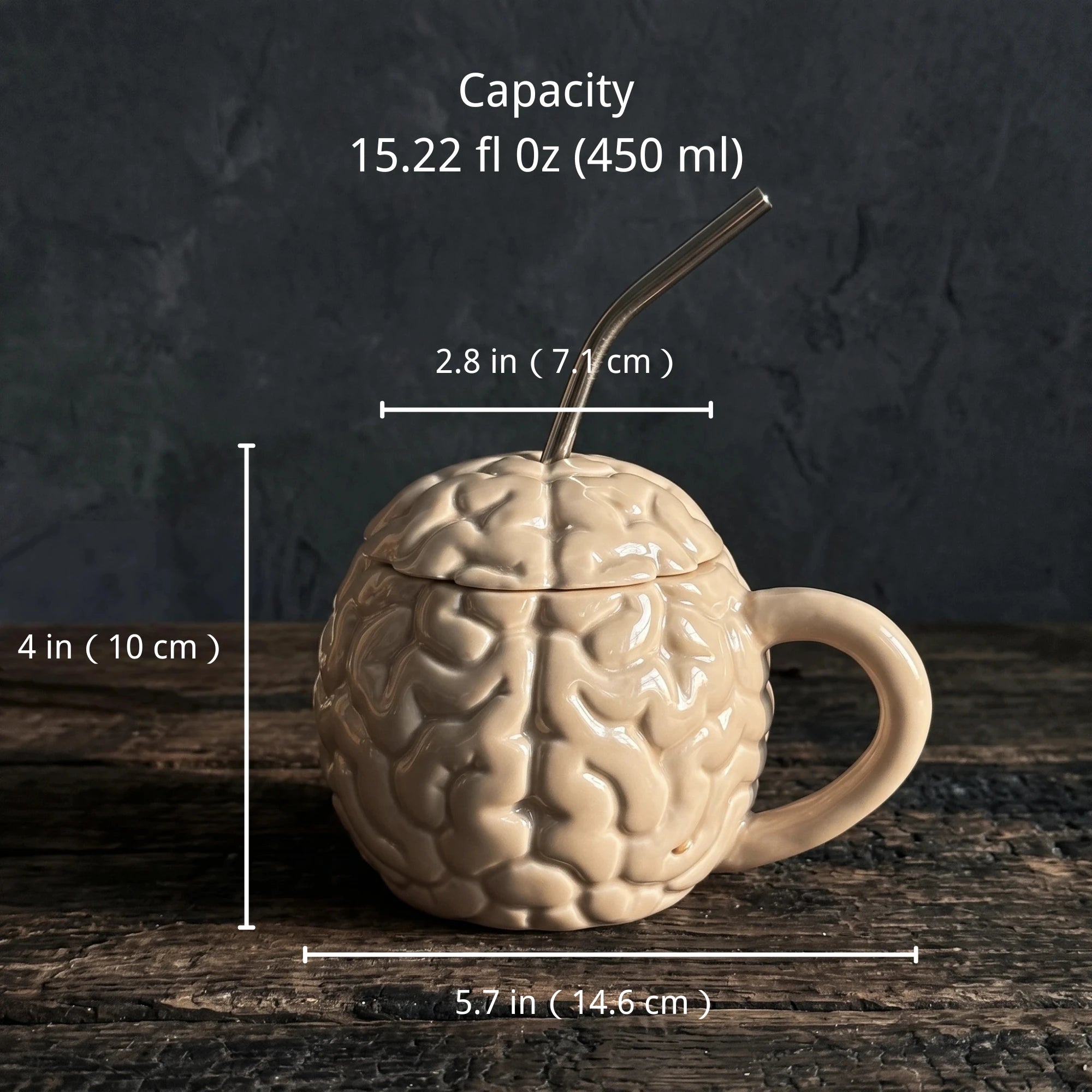 Anatomical Brain Ceramic Mug with Lid & Stainless Straw | 15oz