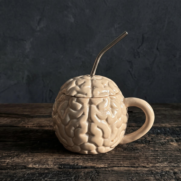 Anatomical Brain Ceramic Mug with Lid & Stainless Straw | 15oz