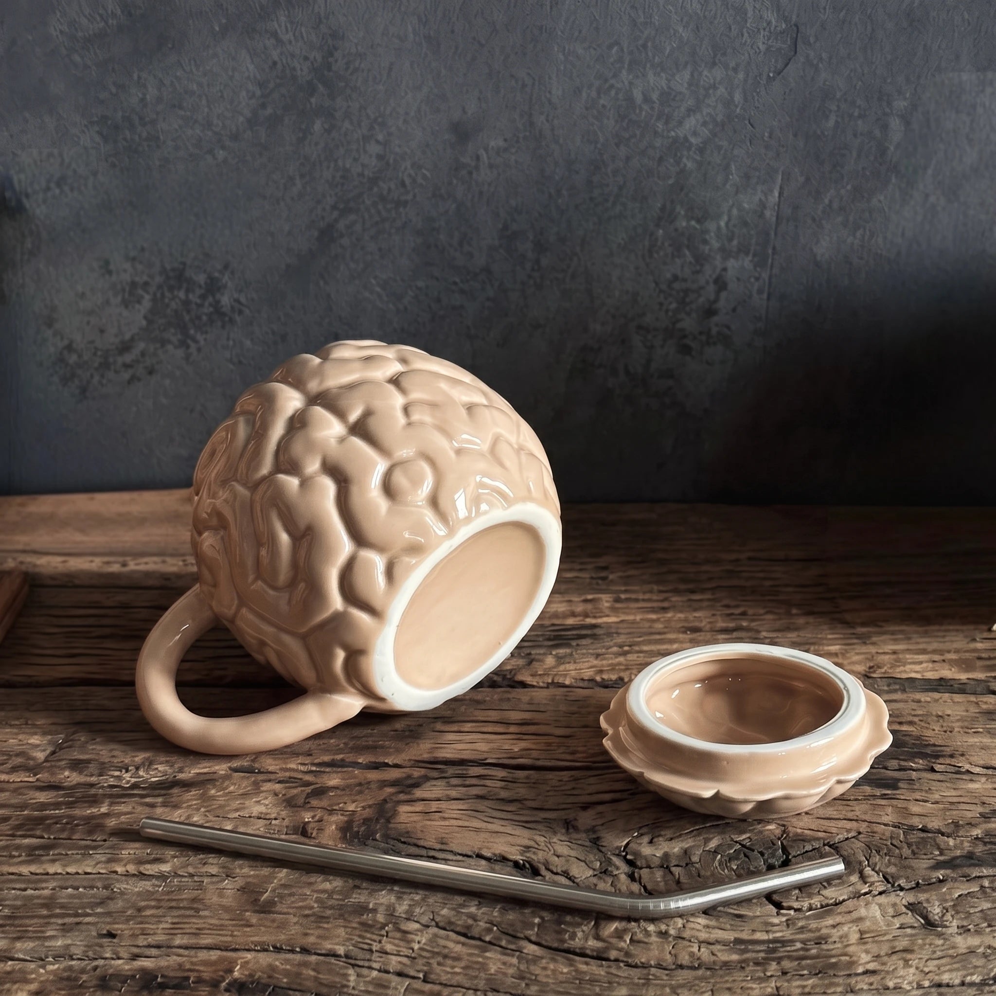 Anatomical Brain Ceramic Mug with Lid & Stainless Straw | 15oz