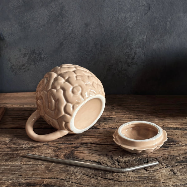 Anatomical Brain Ceramic Mug with Lid & Stainless Straw | 15oz