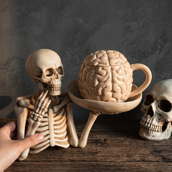 Anatomical Brain Ceramic Mug with Lid & Stainless Straw | 15oz