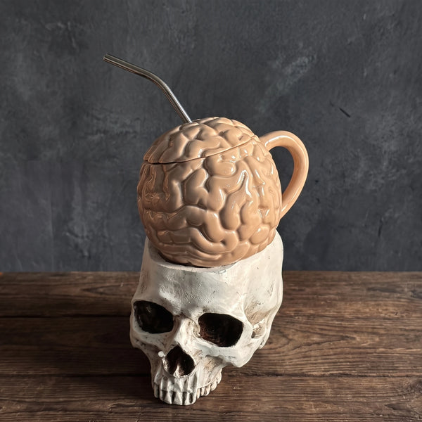 Anatomical Brain Ceramic Mug with Lid & Stainless Straw | 15oz