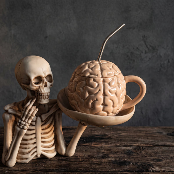 Anatomical Brain Ceramic Mug with Lid & Stainless Straw | 15oz