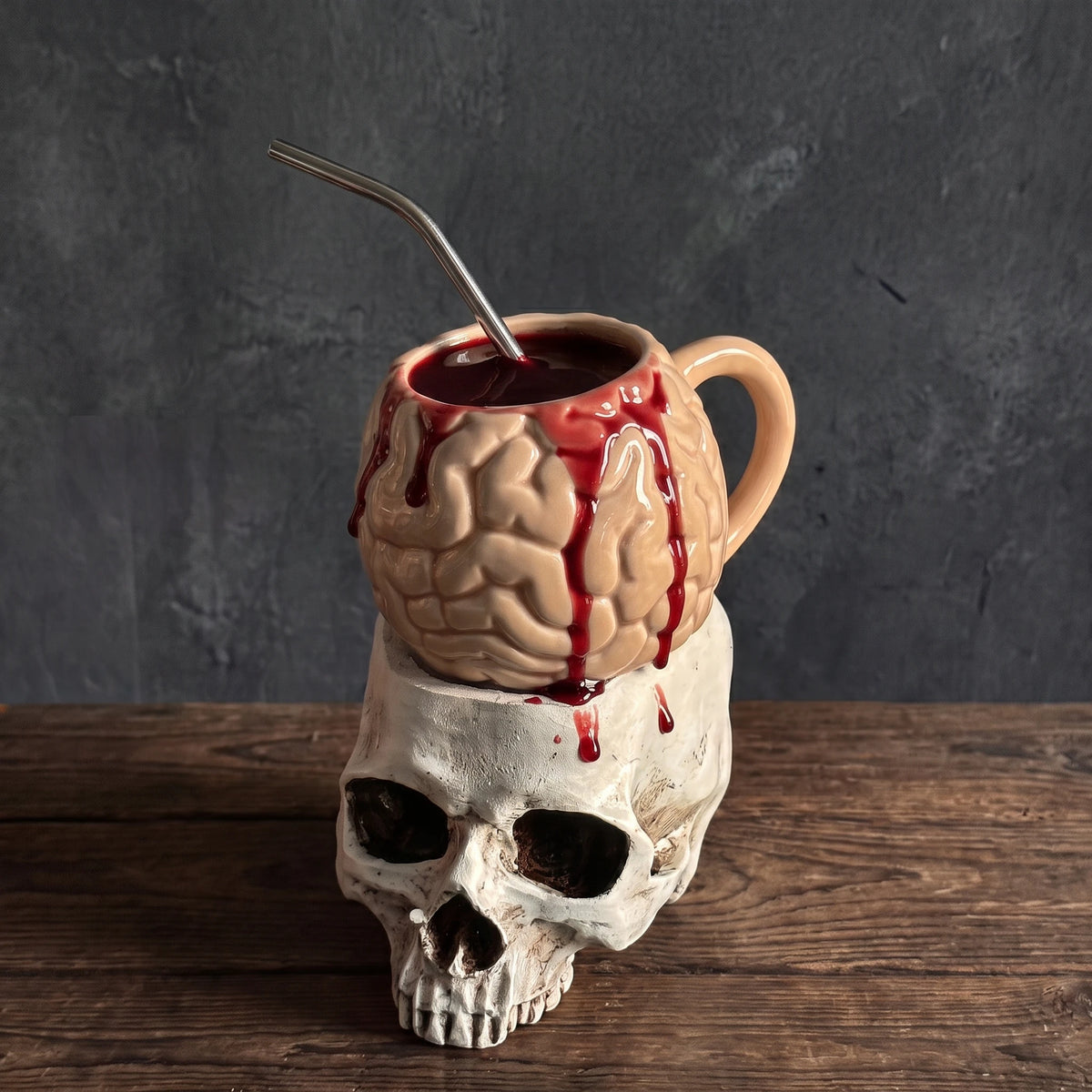Anatomical Brain Ceramic Mug with Lid & Stainless Straw | 15oz