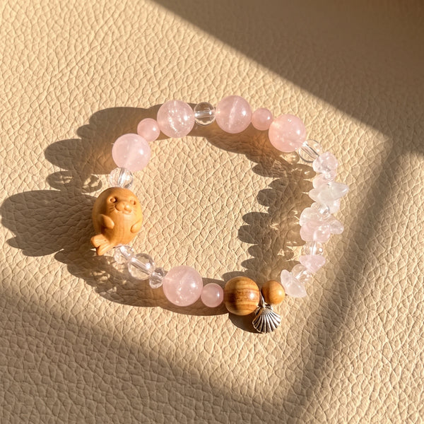 Carved Sandalwood Seal Beaded Bracelet | Ocean Gemstone Beach Jewelry
