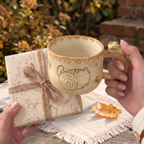 Chubby Cat Ceramic Mug with 3D Figurine Handle & Wood Spoon | 14oz