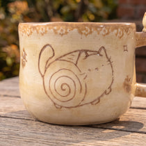 Chubby Cat Ceramic Mug with 3D Figurine Handle & Wood Spoon | 14oz
