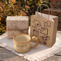 Chubby Cat Ceramic Mug with 3D Figurine Handle & Wood Spoon | 14oz