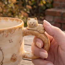 Chubby Cat Ceramic Mug with 3D Figurine Handle & Wood Spoon | 14oz