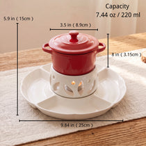 Ceramic Chocolate Fondue Pot Set with 10" Divided Platter | Tealight Heated (7.4oz)