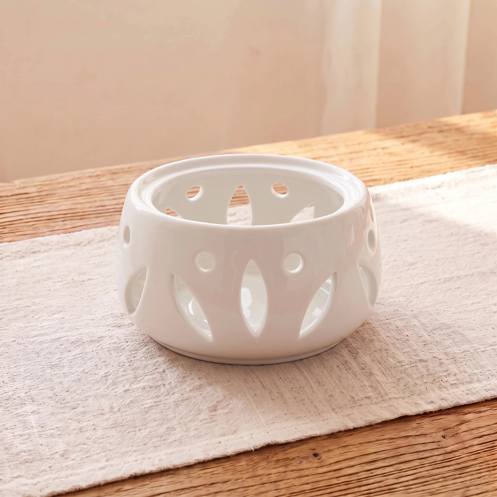 Ceramic Chocolate Fondue Pot Set with 10" Divided Platter | Tealight Heated (7.4oz)