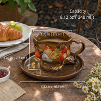Handcrafted Wild Pear Ceramic Cup & Saucer Set with Twig Handle | 8oz