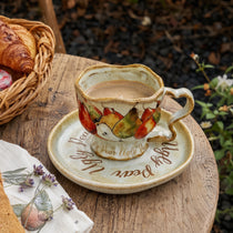 Handcrafted Wild Pear Ceramic Cup & Saucer Set with Twig Handle | 8oz