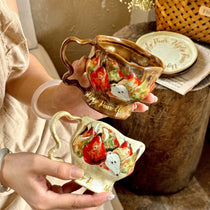 Handcrafted Wild Pear Ceramic Cup & Saucer Set with Twig Handle | 8oz