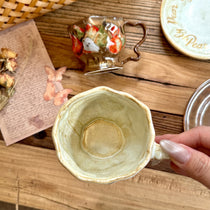 Handcrafted Wild Pear Ceramic Cup & Saucer Set with Twig Handle | 8oz