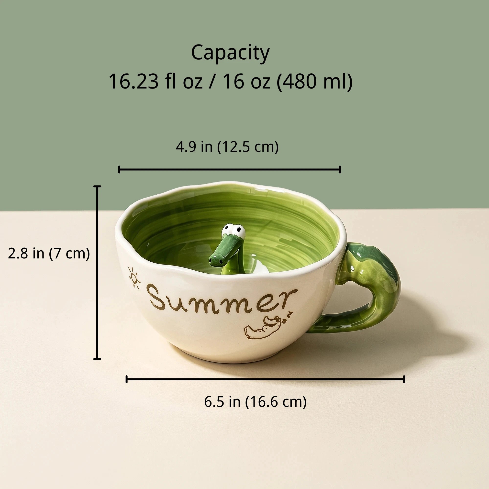 3D Hidden Alligator Ceramic Mug & Matcha Bowl with Tail Handle | 16oz