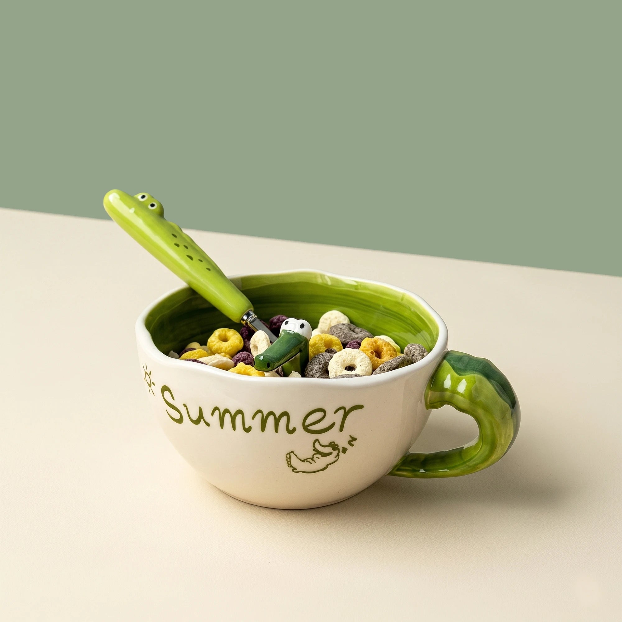 3D Hidden Alligator Ceramic Mug & Matcha Bowl with Tail Handle | 16oz