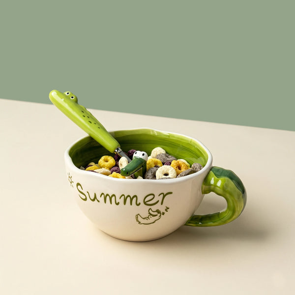 3D Hidden Alligator Ceramic Mug & Matcha Bowl with Tail Handle | 16oz