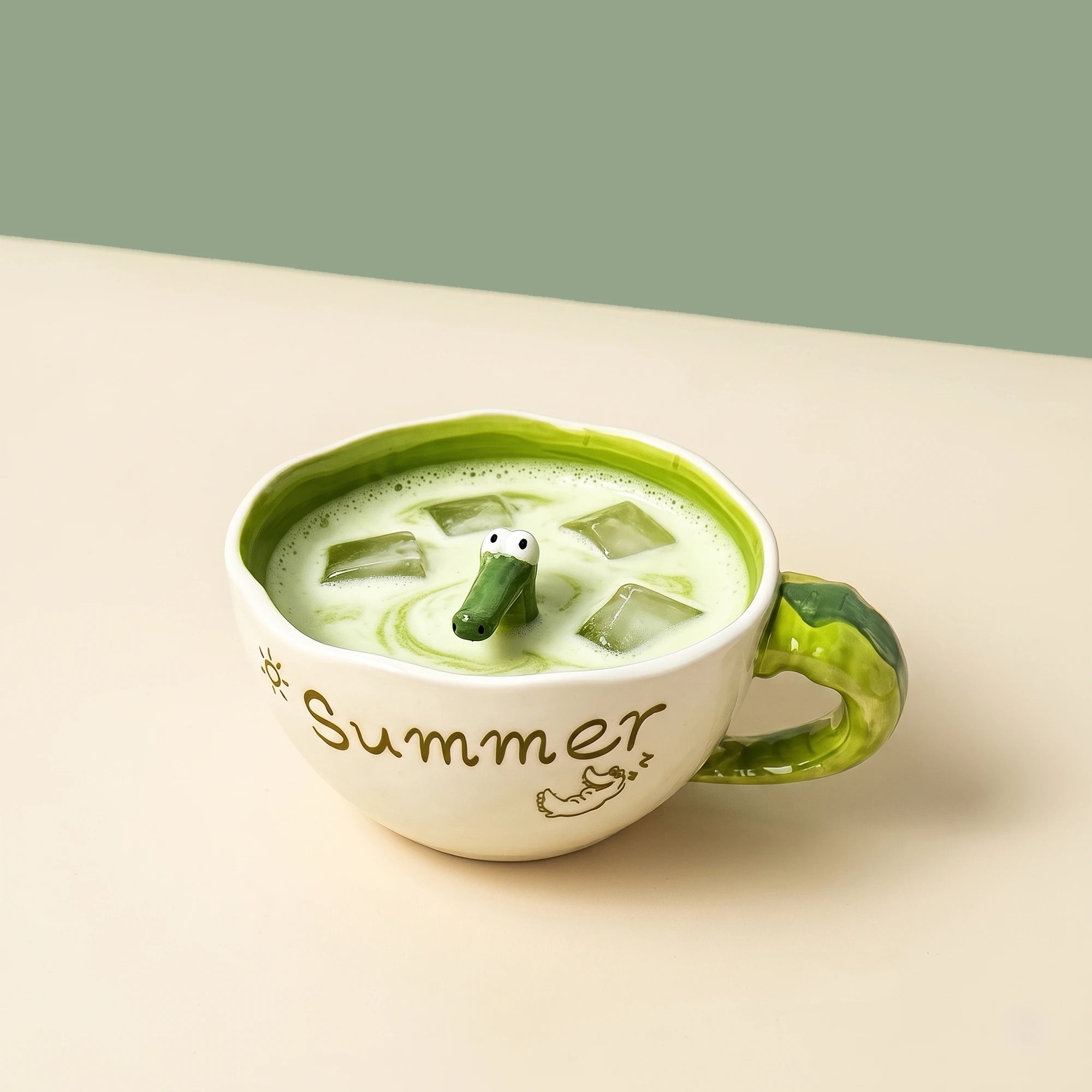 3D Hidden Alligator Ceramic Mug & Matcha Bowl with Tail Handle | 16oz Main image