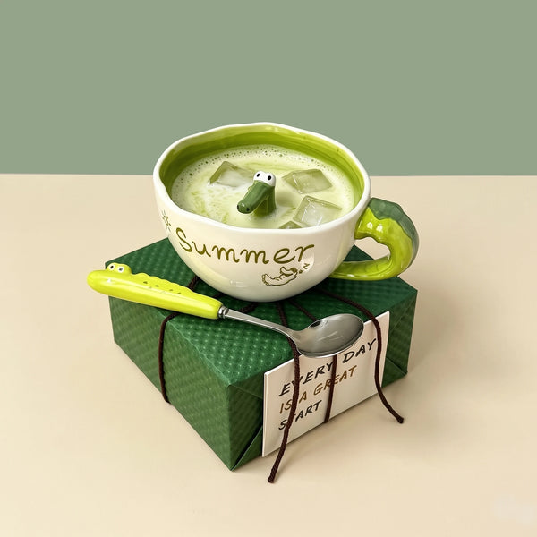 3D Hidden Alligator Ceramic Mug & Matcha Bowl with Tail Handle | 16oz