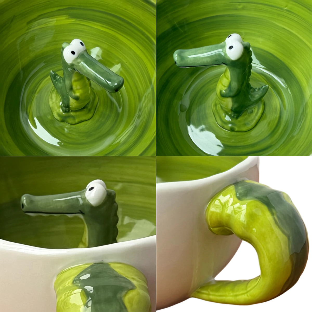 3D Hidden Alligator Ceramic Mug & Matcha Bowl with Tail Handle | 16oz