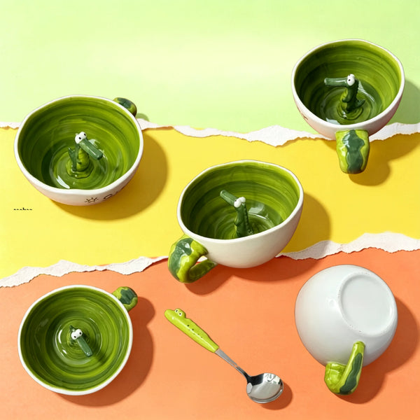 3D Hidden Alligator Ceramic Mug & Matcha Bowl with Tail Handle | 16oz