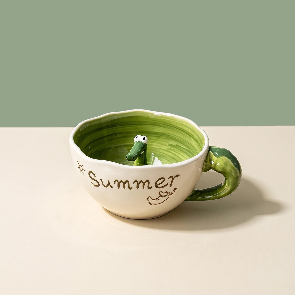 3D Hidden Alligator Ceramic Mug & Matcha Bowl with Tail Handle | 16oz