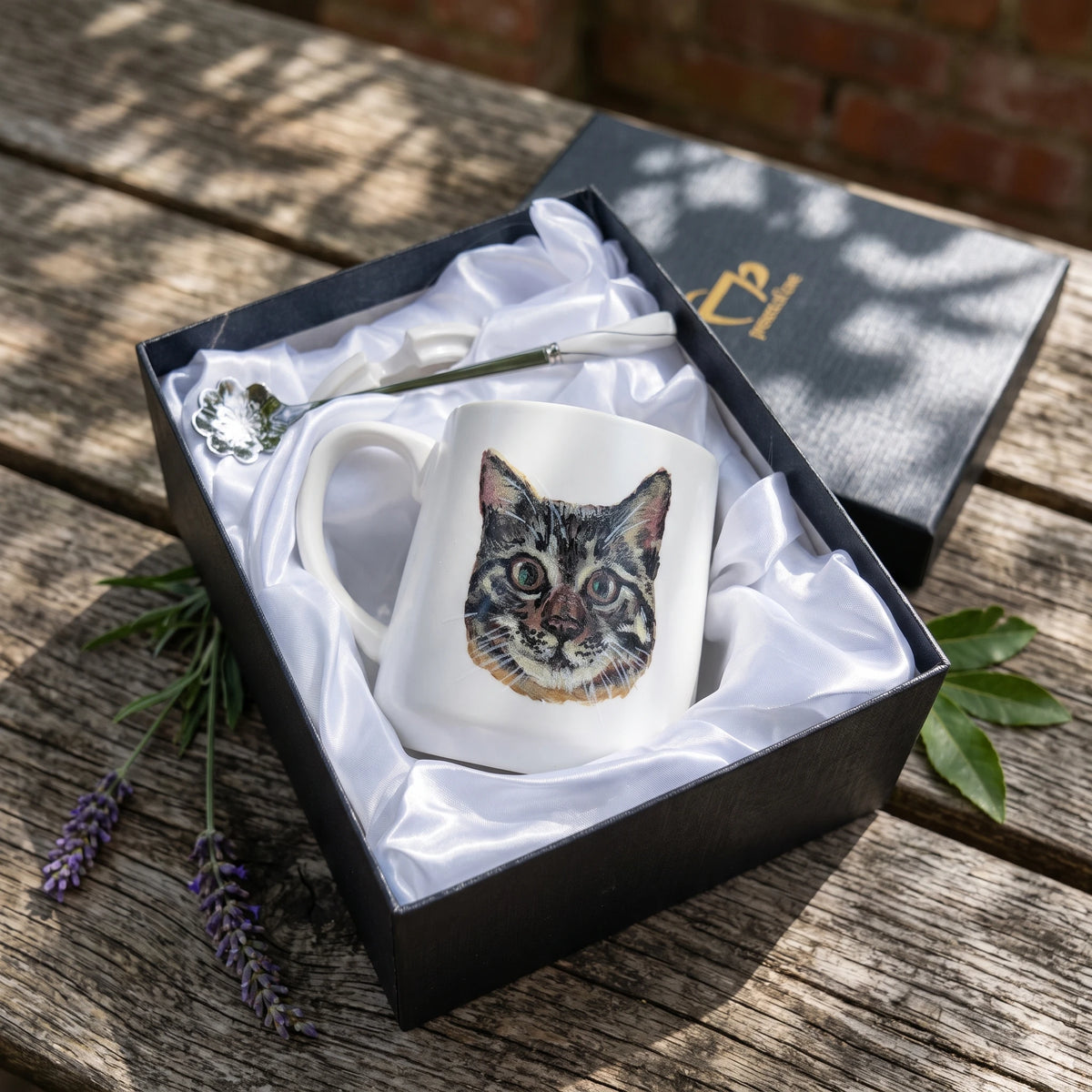 Custom Pet Portrait Ceramic Mug with Lid & Spoon Gift Box Set | 15oz