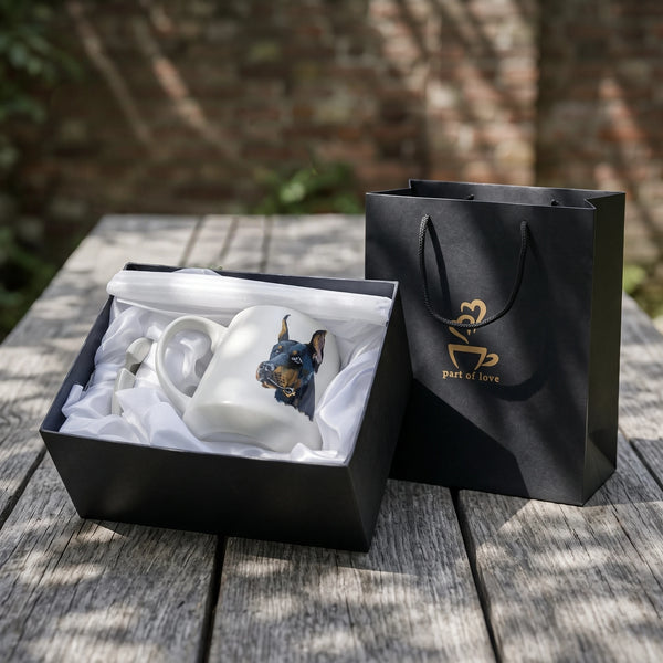 Custom Pet Portrait Ceramic Mug with Lid & Spoon Gift Box Set | 15oz