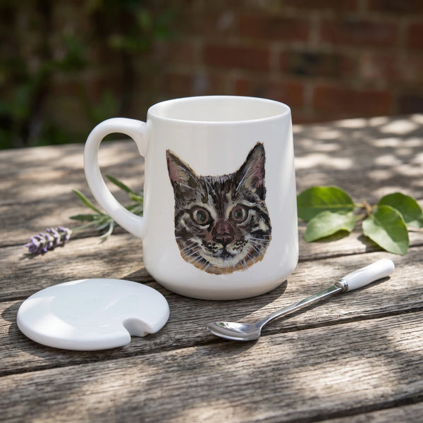 Custom Pet Portrait Ceramic Mug with Lid & Spoon Gift Box Set | 15oz