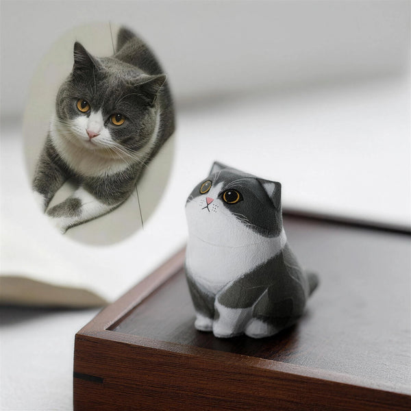 Custom Hand-Carved Wooden Cat Figurine from Photo | Pet Memorial Gift