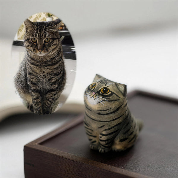 Custom Hand-Carved Wooden Cat Figurine from Photo | Pet Memorial Gift
