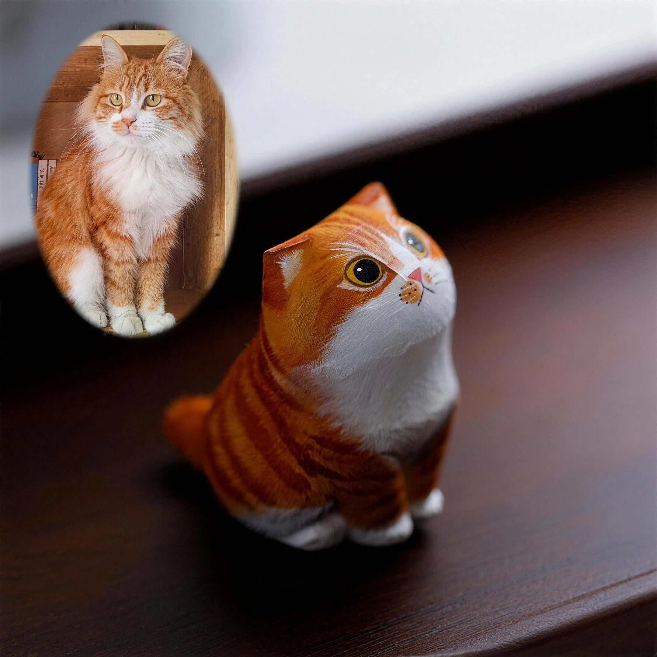 Custom Hand-Carved Wooden Cat Figurine from Photo | Pet Memorial Gift